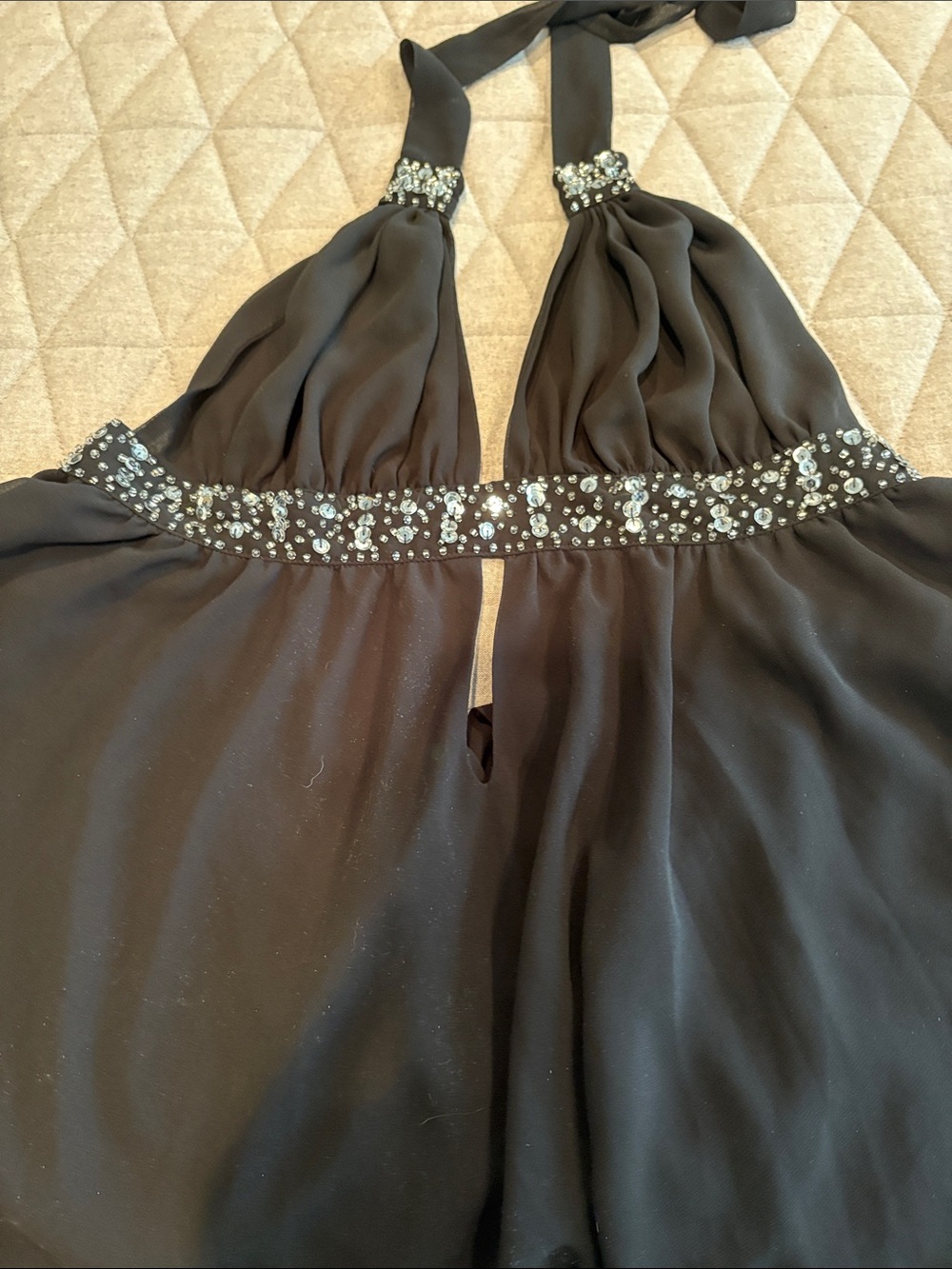 Victoria's Secret Black Halter Backless Nightdress with Beaded Waist